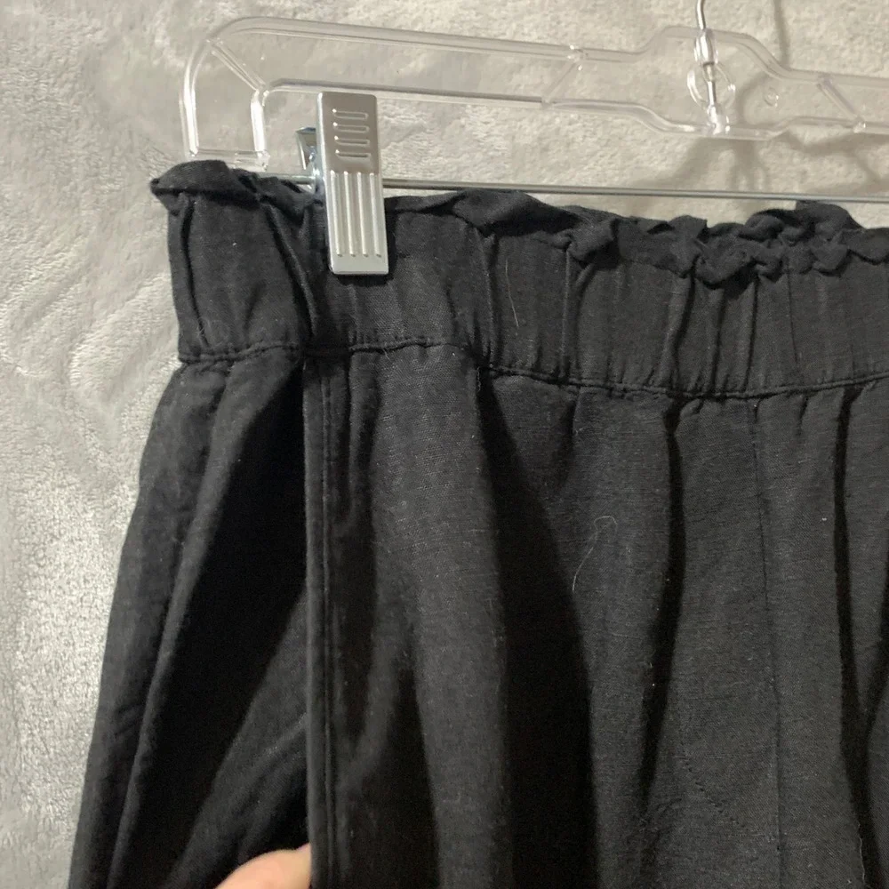 H&M Black Linen Blend Paperbag Waist Tapered Pants Womens‎ Size 6 High Rise